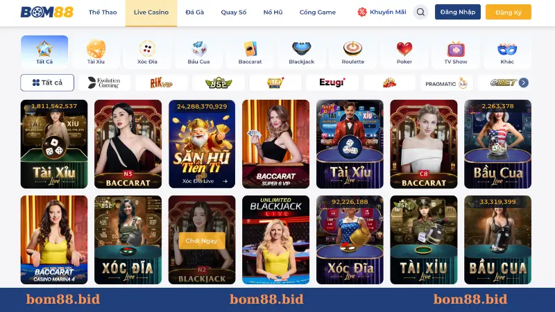 Live casino BOM88 mang đến những trải nghiệm cá cược chân thực