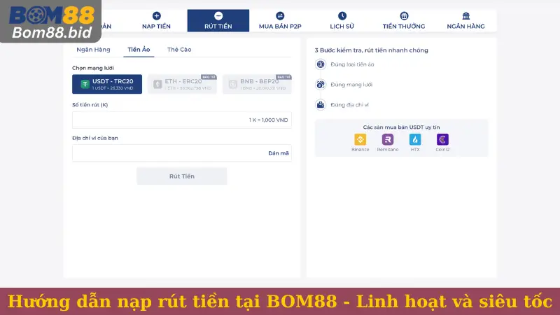 Hướng dẫn nạp rút tiền tại BOM88 - Linh hoạt và siêu tốc